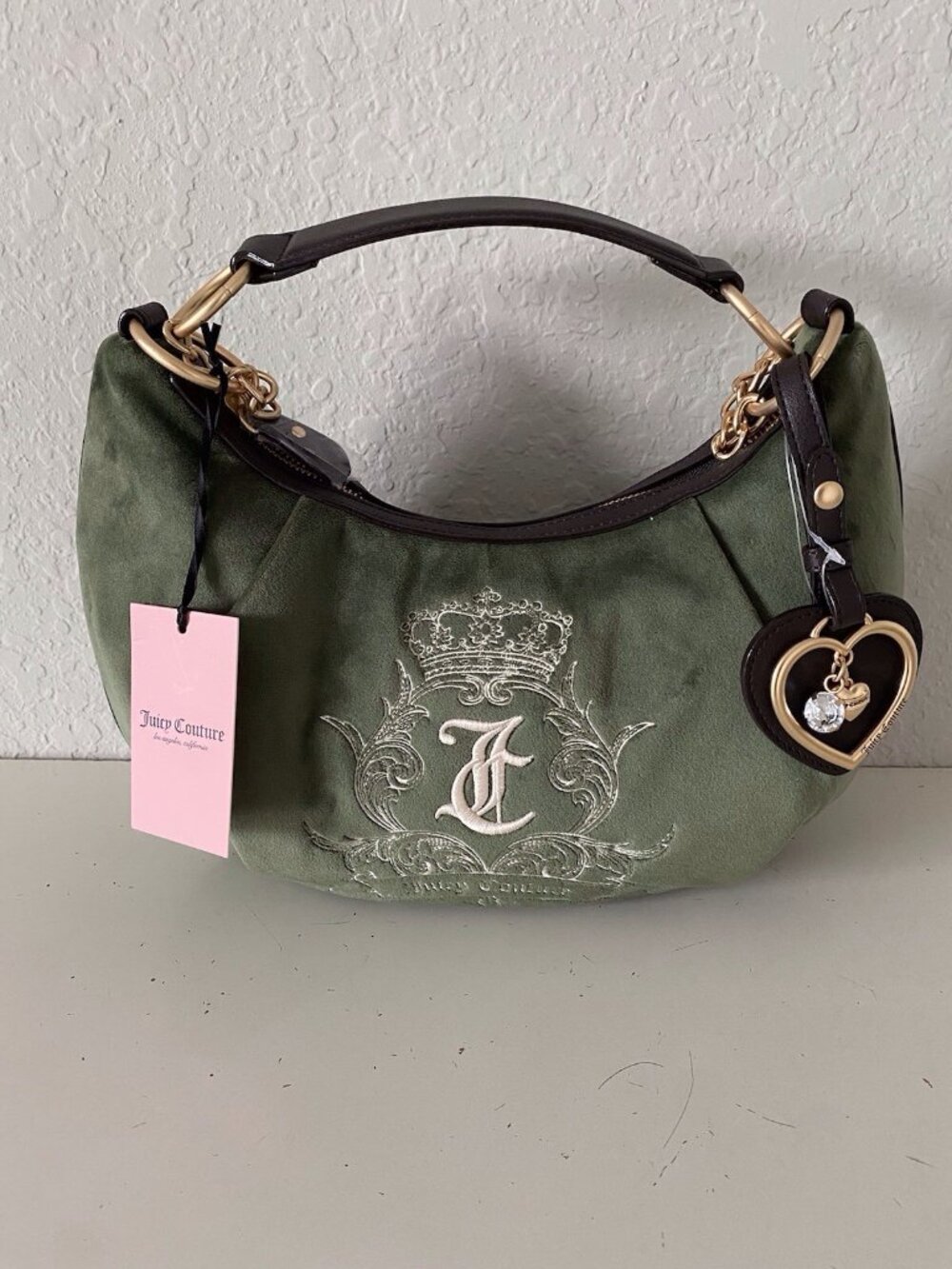 Juicy Couture Need More Juicy Hobo Shoulder Bag Super Greens W/ Heart Charm NEW